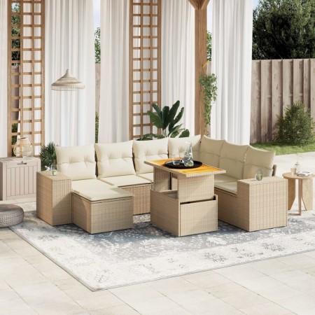 Juego de sofás de jardín con cojines beige 8 pzas ratán PE by , Garden sets - Ref: Foro24-3272752, Price: 555,72 €, Discount: %