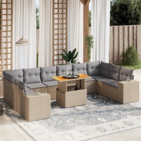 Set de sofás de jardín 11pzas con cojines ratán sintético beige by , Garden sets - Ref: Foro24-3272809, Price: 727,61 €, Disc...