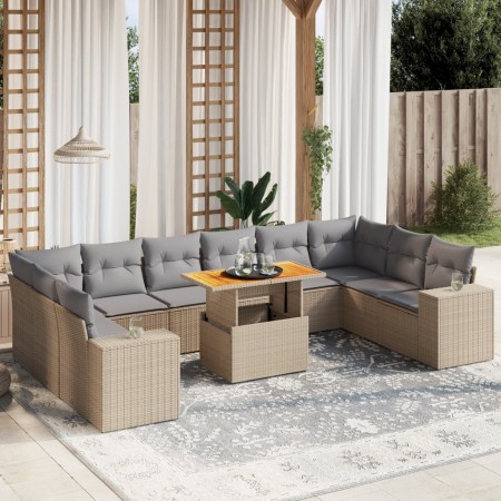 Gartensofa-Set 11-teilig mit Kissen aus synthetischem Rattan in Beige. von , Gartensets - Ref: Foro24-3272809, Preis: 728,63 ...