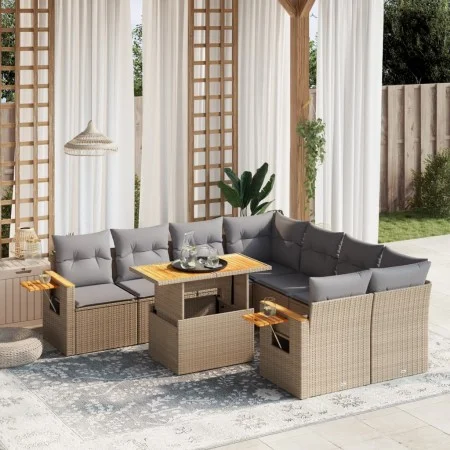 Gartensofa-Set, 9-teilig, mit Kissen, aus synthetischem Rattan in Beige. von , Gartensets - Ref: Foro24-3273446, Preis: 606,5...