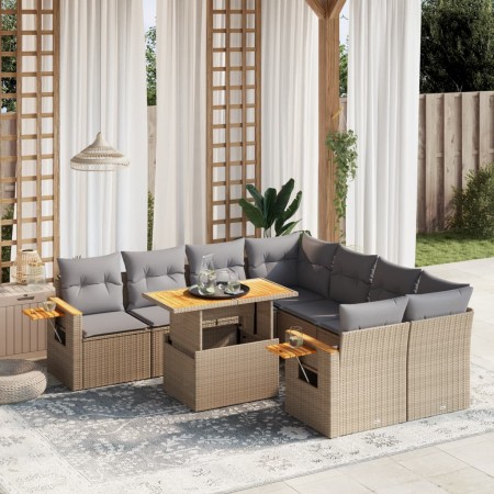 Set de sofás de jardín 9 pzas con cojines ratán sintético beige by , Garden sets - Ref: Foro24-3273446, Price: 585,91 €, Disc...