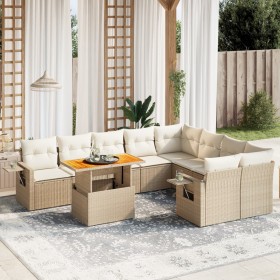 Gartensofa-Set mit 10-teiligen beigen Kissen aus synthetischem Rattan. von , Gartensets - Ref: Foro24-3271912, Preis: 684,73 ...
