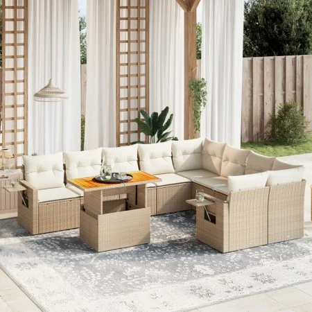 Gartensofa-Set mit 10-teiligen beigen Kissen aus synthetischem Rattan. von , Gartensets - Ref: Foro24-3271912, Preis: 711,41 ...