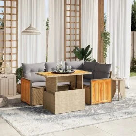 Juego de sofás jardín con cojines 5 pzas ratán sintético beige by , Garden sets - Ref: Foro24-3273943, Price: 390,61 €, Disco...