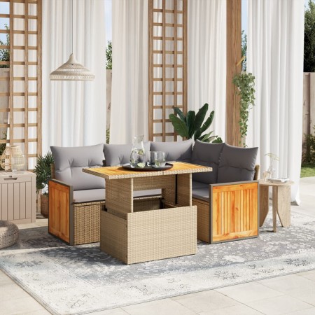 Juego de sofás jardín con cojines 5 pzas ratán sintético beige by , Garden sets - Ref: Foro24-3273943, Price: 359,99 €, Disco...