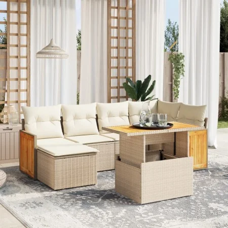 Set sofás de jardín 7 piezas y cojines ratán sintético beige de , Conjuntos de jardín - Ref: Foro24-3274061, Precio: 512,64 €...