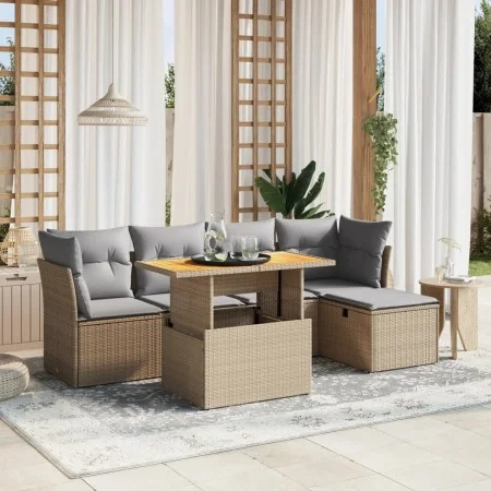 Gartensofa-Set mit 6-teiligen Kissen aus synthetischem Rattan in Beige. von , Gartensets - Ref: Foro24-3275467, Preis: 382,95...