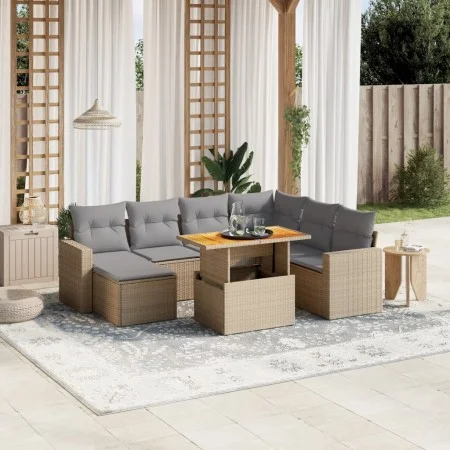 Juego de sofás de jardín con cojines beige 8 pzas ratán PE by , Garden sets - Ref: Foro24-3275607, Price: 531,44 €, Discount: %