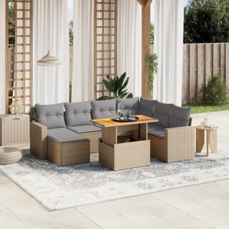 Juego de sofás de jardín con cojines beige 8 pzas ratán PE by , Garden sets - Ref: Foro24-3275607, Price: 530,13 €, Discount: %