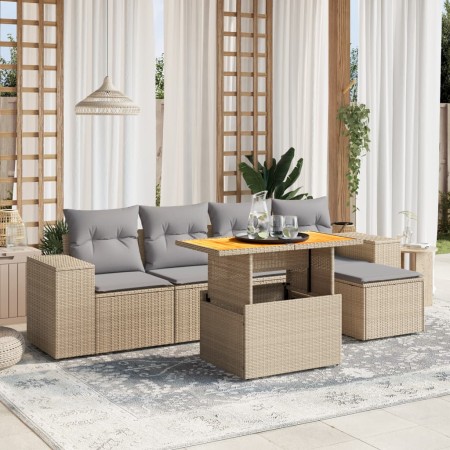 Gartensofa-Set mit 6-teiligen Kissen aus synthetischem Rattan in Beige. von , Gartensets - Ref: Foro24-3275922, Preis: 408,15...