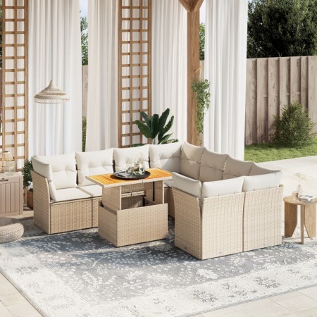Set de sofás de jardín 9 pzas con cojines ratán sintético beige by , Garden sets - Ref: Foro24-3270722, Price: 624,76 €, Disc...