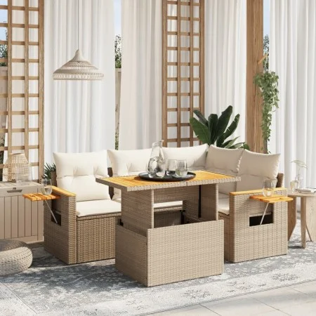 Juego de sofás jardín con cojines 5 pzas ratán sintético beige de , Conjuntos de jardín - Ref: Foro24-3273501, Precio: 452,70...