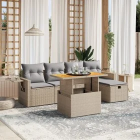 Garden sofa set with 6-piece synthetic rattan beige cushions by , Garden sets - Ref: Foro24-3275698, Price: 399,76 €, Discoun...