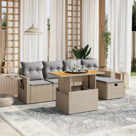 Garden sofa set with 6-piece synthetic rattan beige cushions by , Garden sets - Ref: Foro24-3275698, Price: 399,76 €, Discoun...