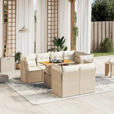 Juego de sofás de jardín con cojines beige 8 pzas ratán PE by , Garden sets - Ref: Foro24-3270708, Price: 592,88 €, Discount: %