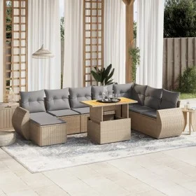 Gartensofa-Set, 9-teilig, mit Kissen, aus synthetischem Rattan in Beige. von , Gartensets - Ref: Foro24-3275852, Preis: 624,8...