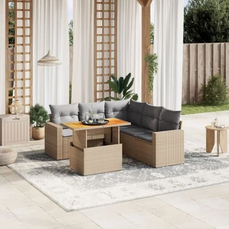 Gartensofa-Set mit 6-teiligen Kissen aus synthetischem Rattan in Beige. von , Gartensets - Ref: Foro24-3271311, Preis: 422,73...