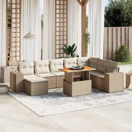 Gartensofa-Set, 9-teilig, mit Kissen, aus synthetischem Rattan in Beige. von , Gartensets - Ref: Foro24-3272773, Preis: 609,8...