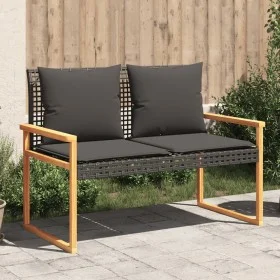 Gartenbank mit Kissen aus schwarzem synthetischem Rattan und Akazienholz von , Gartenbänke - Ref: Foro24-365862, Preis: 109,4...