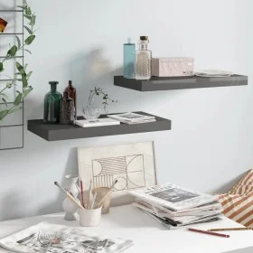 Set of 2 floating wall shelves in glossy gray MDF, 50x23x3.8 cm by vidaXL, Shelves and shelves - Ref: Foro24-323788, Price: 2...