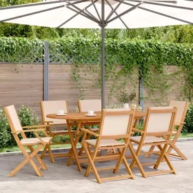 Set de comedor de jardín 7 pzas tela madera maciza beige by , Garden sets - Ref: Foro24-3281715, Price: 515,93 €, Discount: %