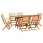 Set de comedor de jardín 7 pzas tela madera maciza beige de , Conjuntos de jardín - Ref: Foro24-3281715, Precio: 527,12 €, De...