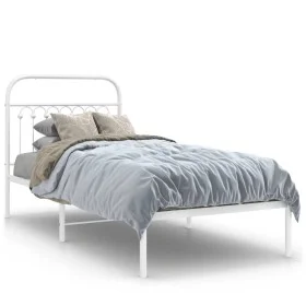 Metal bed frame with white headboard 90x190 cm by , Beds and slatted bases - Ref: Foro24-376641, Price: 79,19 €, Discount: %