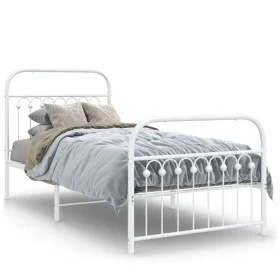 Metal bed frame with white headboard and footboard 90x200 cm by , Beds and slatted bases - Ref: Foro24-376660, Price: 96,96 €...