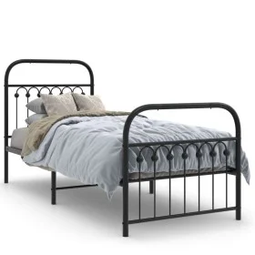 Bed frame with black metal headboard and footboard 75x190 cm by , Beds and slatted bases - Ref: Foro24-376608, Price: 71,01 €...