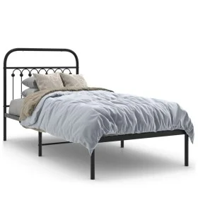 Bed frame with black metal headboard 90x200 cm by , Beds and slatted bases - Ref: Foro24-376593, Price: 79,93 €, Discount: %