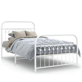 Metal bed frame with white headboard and footboard 100x200 cm by , Beds and slatted bases - Ref: Foro24-376662, Price: 95,18 ...