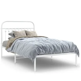 Metal bed frame with white headboard 100x190 cm by , Beds and slatted bases - Ref: Foro24-376643, Price: 66,83 €, Discount: %