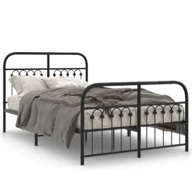 Bed frame with black metal headboard and footboard 120x190 cm by , Beds and slatted bases - Ref: Foro24-376615, Price: 125,55...