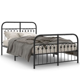 Estructura de cama con cabecero y pie metal negro 120x190 cm de , Camas y somieres - Ref: Foro24-376615, Precio: 127,28 €, De...