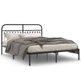 Bed frame with black metal headboard 160x200 cm by , Beds and slatted bases - Ref: Foro24-376603, Price: 126,05 €, Discount: %