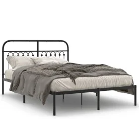 Bed frame with black metal headboard 140x200 cm by , Beds and slatted bases - Ref: Foro24-376601, Price: 121,10 €, Discount: %