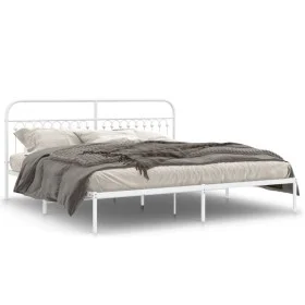 Metal bed frame with white headboard 193x203 cm by , Beds and slatted bases - Ref: Foro24-376655, Price: 134,65 €, Discount: %