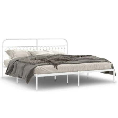 Metallbettgestell mit weißem Kopfteil 193x203 cm von , Betten und Lattenroste - Ref: Foro24-376655, Preis: 134,62 €, Rabatt: %