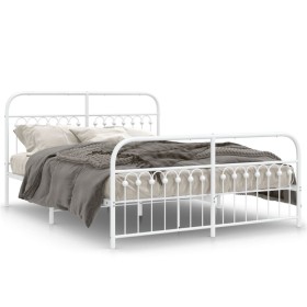 Estructura cama metal con cabecero y estribo blanco 150x200 cm de , Camas y somieres - Ref: Foro24-376669, Precio: 156,07 €, ...