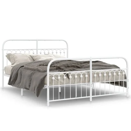 Metal bed frame with white headboard and footboard 150x200 cm by , Beds and slatted bases - Ref: Foro24-376669, Price: 153,62...