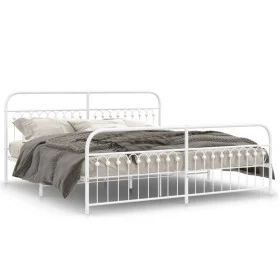 Metal bed frame with white headboard and footboard 200x200 cm by , Beds and slatted bases - Ref: Foro24-376674, Price: 168,41...