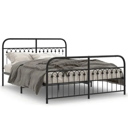 Estructura de cama cabecero y estribo metal negro 150x200 cm de , Camas y somieres - Ref: Foro24-376620, Precio: 153,60 €, De...