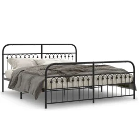 Bed frame with black metal headboard and footboard 183x203 cm by , Beds and slatted bases - Ref: Foro24-376622, Price: 162,15...