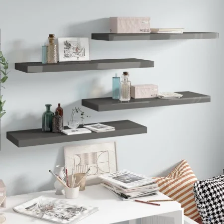 Floating wall shelf 4 units glossy gray MDF 80x23.5x3.8 cm by vidaXL, Shelves and shelves - Ref: Foro24-323795, Price: 61,30 ...