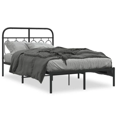 Bed frame with black metal headboard 120x200 cm by , Beds and slatted bases - Ref: Foro24-377115, Price: 108,48 €, Discount: %
