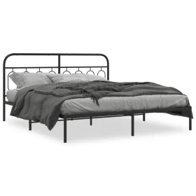 Bed frame with black metal headboard 160x200 cm by , Beds and slatted bases - Ref: Foro24-377120, Price: 126,74 €, Discount: %