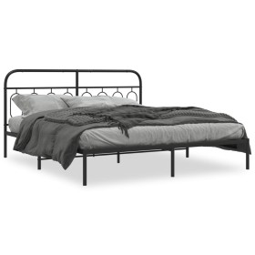 Estructura de cama con cabecero metal negro 160x200 cm de , Camas y somieres - Ref: Foro24-377120, Precio: 129,14 €, Descuent...