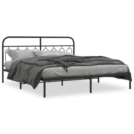 Bed frame with black metal headboard 160x200 cm by , Beds and slatted bases - Ref: Foro24-377120, Price: 126,74 €, Discount: %