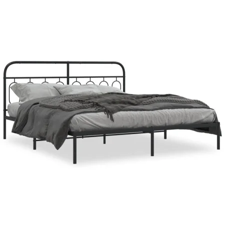 Bed frame with black metal headboard 183x213 cm by , Beds and slatted bases - Ref: Foro24-377122, Price: 112,63 €, Discount: %