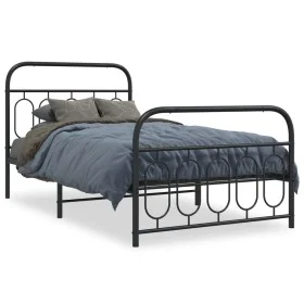 Bed frame with black metal headboard and footboard 100x190cm by , Beds and slatted bases - Ref: Foro24-377129, Price: 74,71 €...